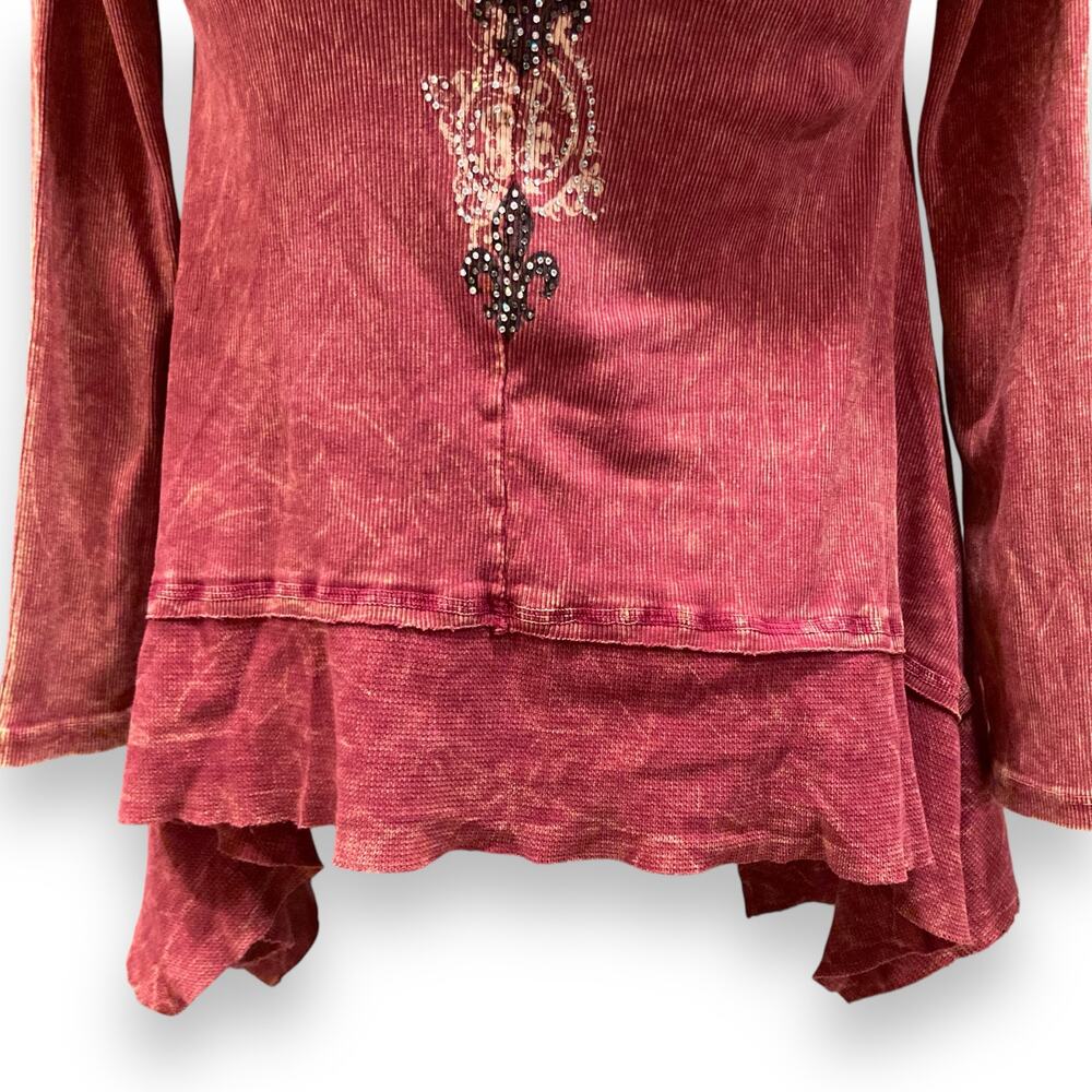 Vocal Maroon Rhinestone Ribbed Tunic Sz Small - Picture 12 of 16